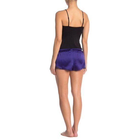 Josie Natori DVO Lillian Silk Shorts Midnight Purple With Black Lace Trim - Picture 3 of 6